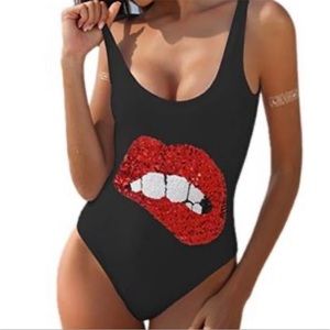 Biting Lips Swim Suit size large